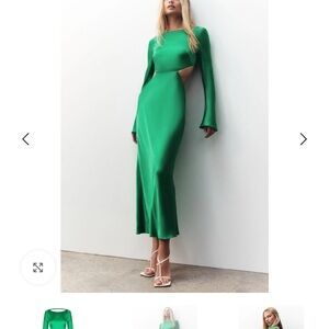 Shona Joy Green Long Sleeve Open Back Midi Dress
